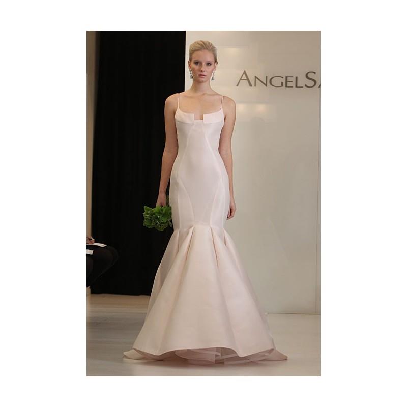 My Stuff, Angel Sanchez - Fall 2012 - Sleeveless Pink Silk Mermaid Wedding Dress with a Scoop Neckli