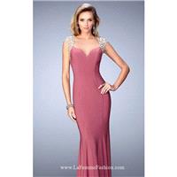 Rose Beaded Open Back Jersey Gown by La Femme - Color Your Classy Wardrobe