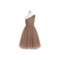 Brown Azazie Lilo JBD - Satin And Tulle Side Zip One Shoulder Knee Length Dress - Charming Bridesmai