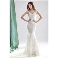 Hot Selling Trumpet-Mermaid V-Neck Court Train Lace Fit and Flare Wedding Dress CWLT13056 - Top Desi