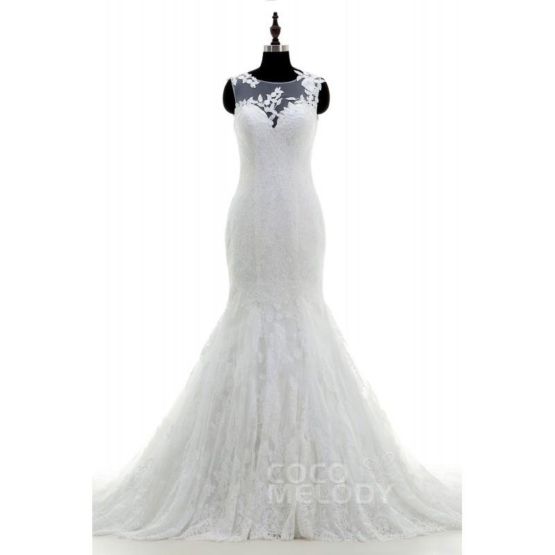 My Stuff, Hot Sale Trumpet-Mermaid Illusion Dropped Train Tulle Ivory Side Zipper Wedding Dress with