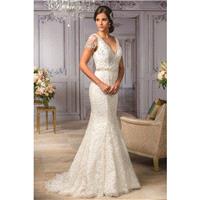 Style T182008 by Jasmine Couture - Lace V-Back Floor V-Neck Fit and Flare Short Wedding Dresses - Br