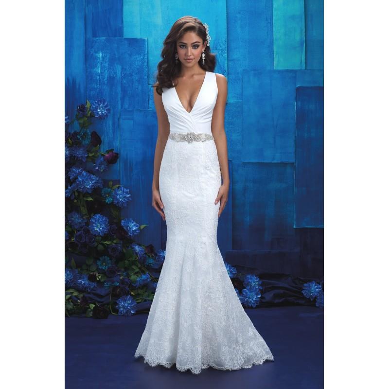 My Stuff, Style 9410 by Allure Bridals - Ivory Lace Floor V-Neck Fit and Flare Wedding Dresses - Bri