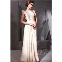 Dramatic Sheath-Column One Shoulder Floor Length Chiffon Evening Dress with Pleating and Crystals CO