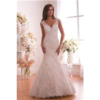 Style F171013 by Jasmine Collection - Ivory  White Lace  Tulle Illusion back Floor V-Neck Fit and Fl