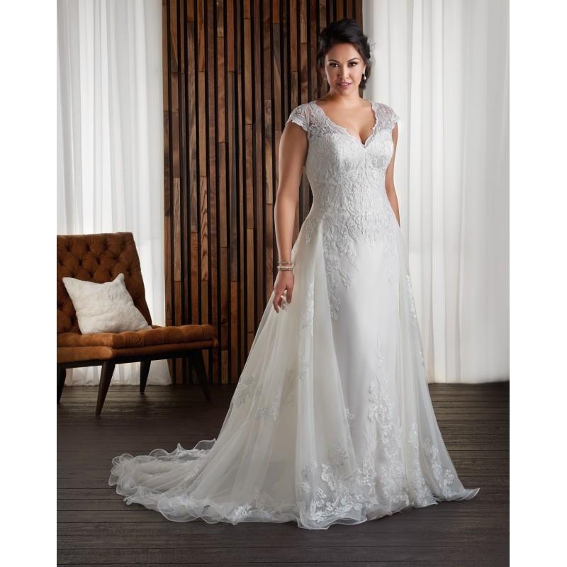 My Stuff, Bonny Bridal 2017 1714 Lace Up Cap Sleeves Ivory Tulle Aline Embroidery V-Neck Plus Size C