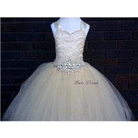 Champagne lace corset & rhinestones belt flower girl dress/ Junior bridesmaids dress/ Wedding flower
