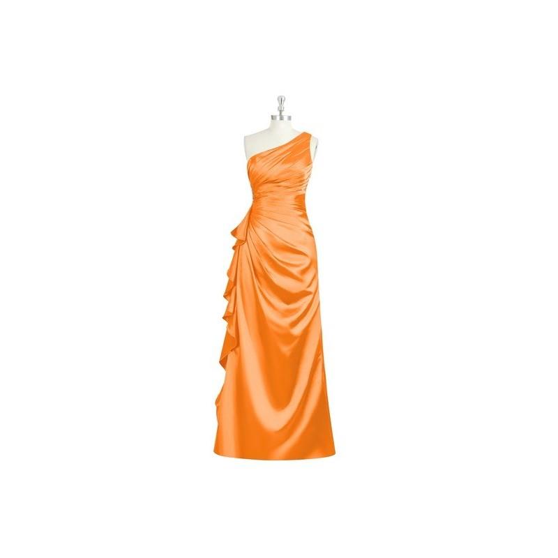 My Stuff, Tangerine Azazie Kamila - Side Zip Floor Length Charmeuse One Shoulder Dress - Cheap Gorge