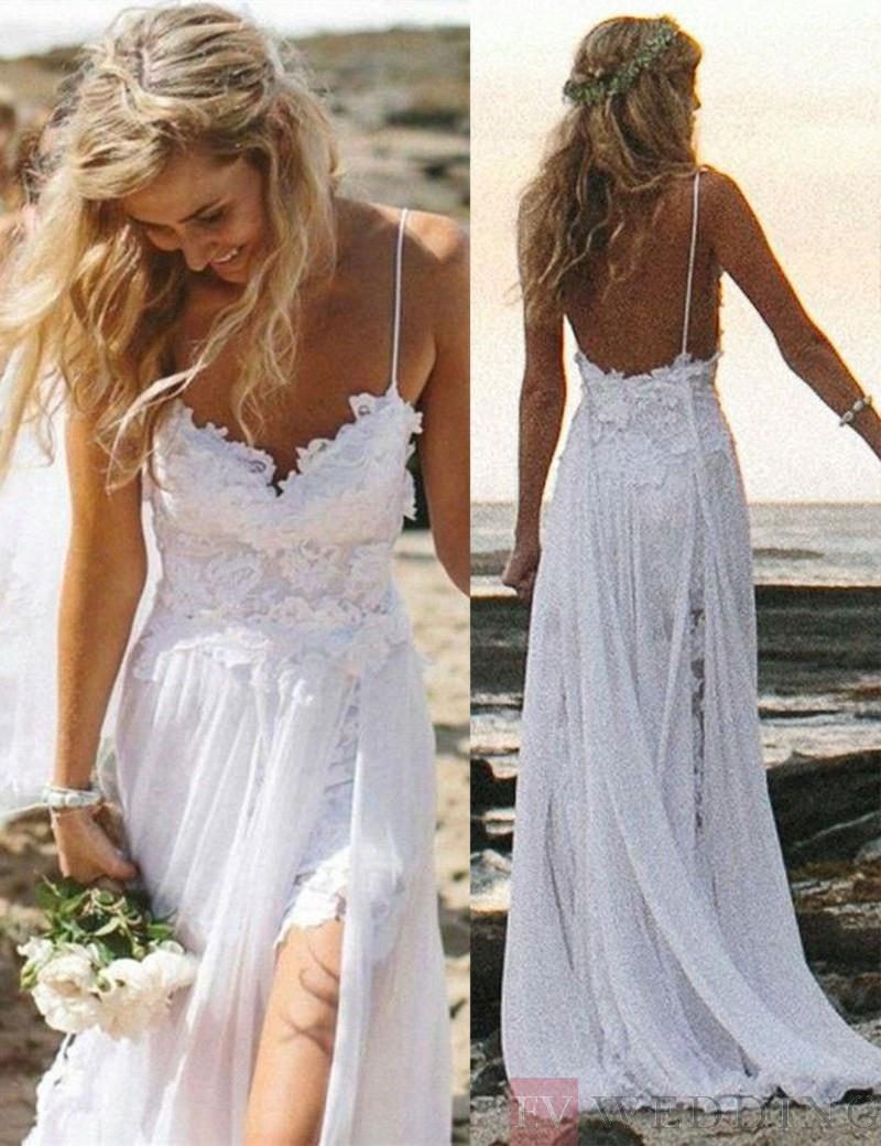 Wedding DRESSES ONLINE, Sexy Spaghetti Straps A-Line Chiffon Wedding Dress With Lace