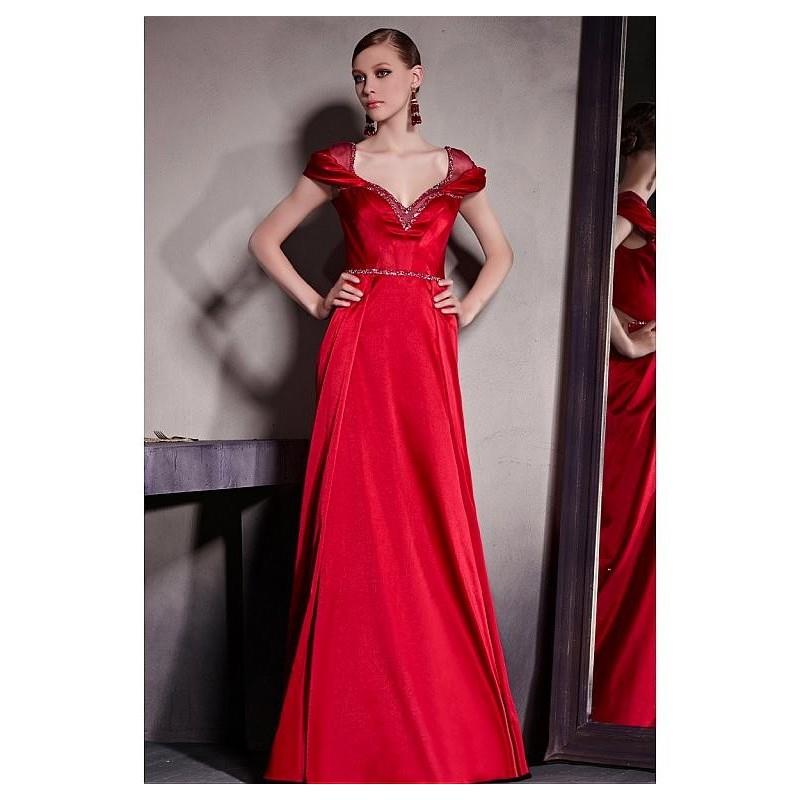 My Stuff, In Stock Satin & Transparent Net & Silk Satin V-neck A-line Prom Dress With Beads and Grea