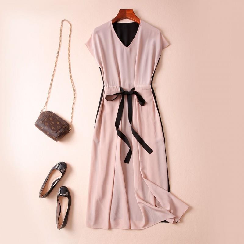 My Stuff, Elegant Vogue Solid Color Slimming Curvy Ruffle Silk Dress - Lafannie Fashion Shop