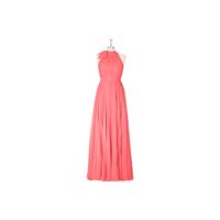 Watermelon Azazie Cailyn - Floor Length Chiffon Halter Back Zip Dress - Charming Bridesmaids Store