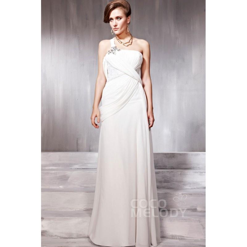 My Stuff, Divine Sheath-Column One Shoulder Floor Length Chiffon Evening Dress with Draped and Cryst