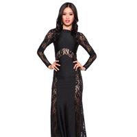 Black/Nude Lace Long Sleeved Gown by Atria - Color Your Classy Wardrobe