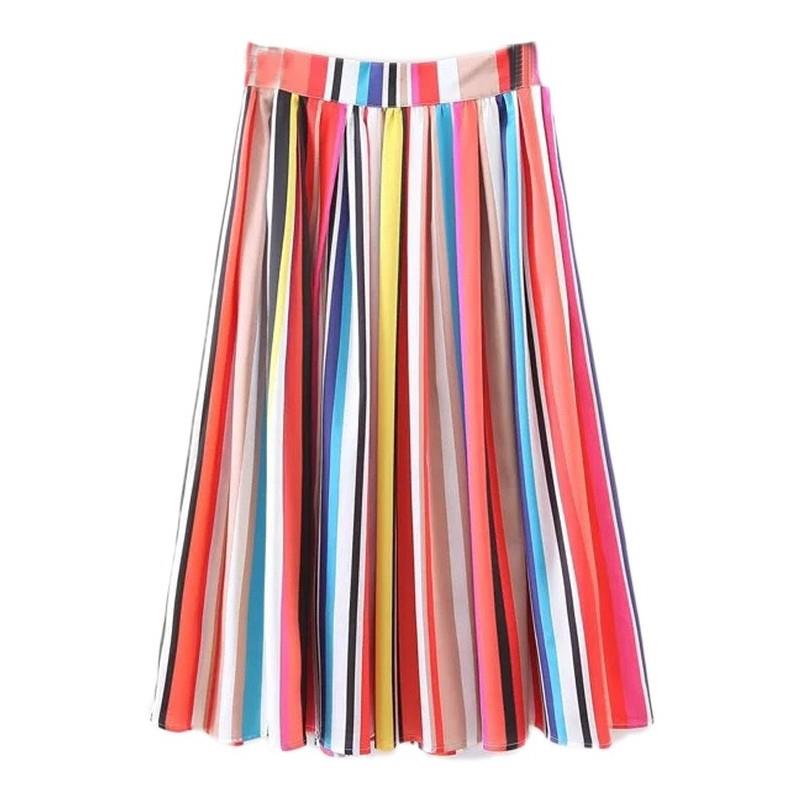 My Stuff, Must-have Vogue Pleated Satin Rainbow Mid-length Skirt Skirt - Lafannie Fashion Shop
