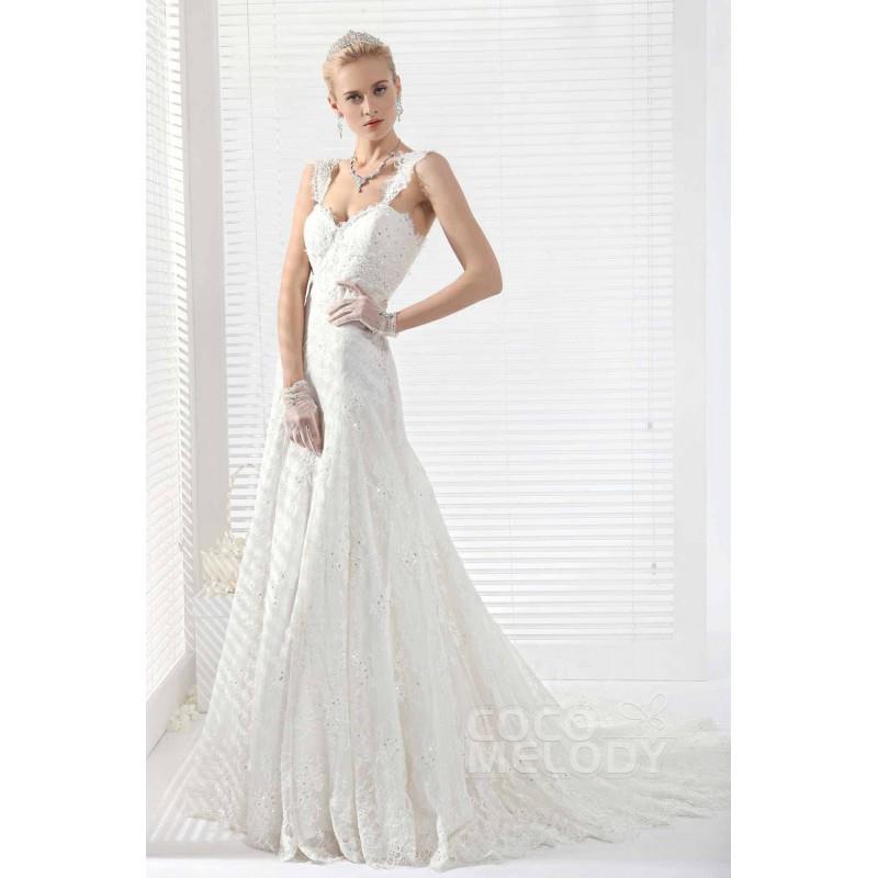 My Stuff, Dramatic A-Line Straps Chapel Train Lace Wedding Dress - Top Designer Wedding Online-Shop