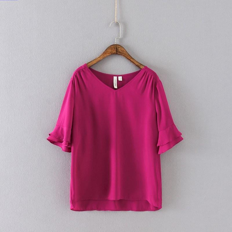 My Stuff, Oversized Flare Sleeves V-neck Short Sleeves Chiffon One Color Summer Chiffon Top - beenon