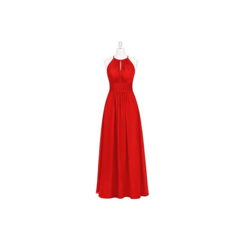 My Stuff, Red Azazie Bonnie - Back Zip Halter Chiffon Floor Length Dress - Charming Bridesmaids Stor