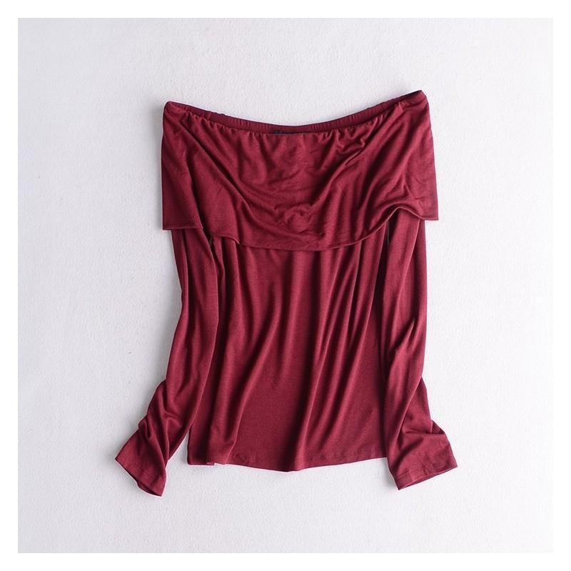 My Stuff, Slimming Bateau Off-the-Shoulder One Color Fall Flexible Essential T-shirt Top - beenono.c