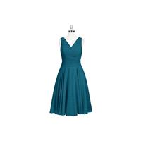 Ink_blue Azazie Jenna - Knee Length V Neck Chiffon Back Zip Dress - Charming Bridesmaids Store