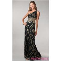 One Shoulder Black Gown with Gold Print - Brand Prom Dresses|Beaded Evening Dresses|Unique Dresses F
