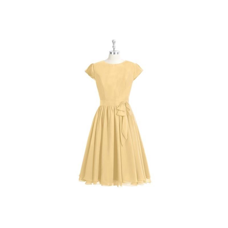 My Stuff, Gold Azazie Ingrid - Knee Length Scoop Chiffon Back Zip Dress - Simple Bridesmaid Dresses