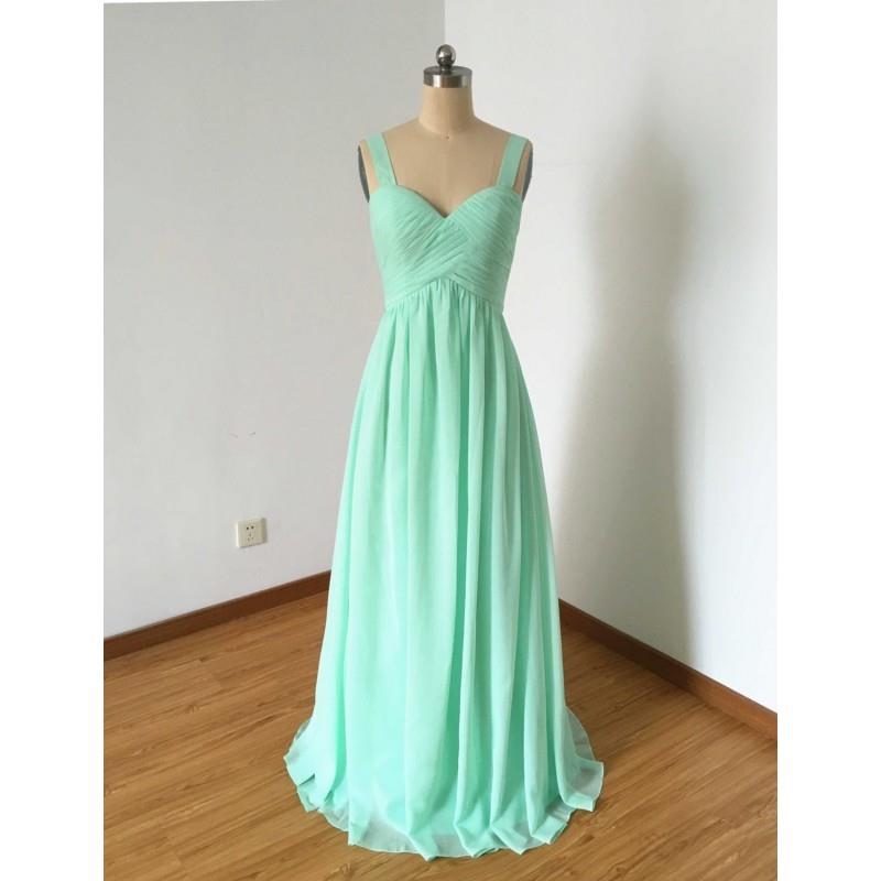 My Stuff, Wide Straps Sweetheart Mint Chiffon Long Bridesmaid Dress - Hand-made Beautiful Dresses|Un