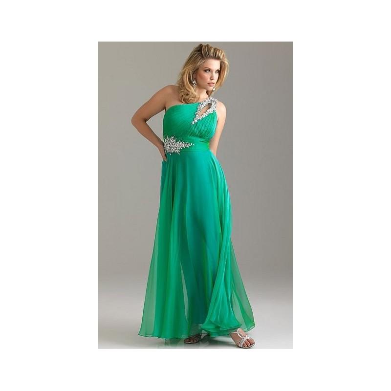 My Stuff, Night Moves Plus Sized One Shoulder Chiffon Prom Dress 6526W - Brand Prom Dresses|Beaded E