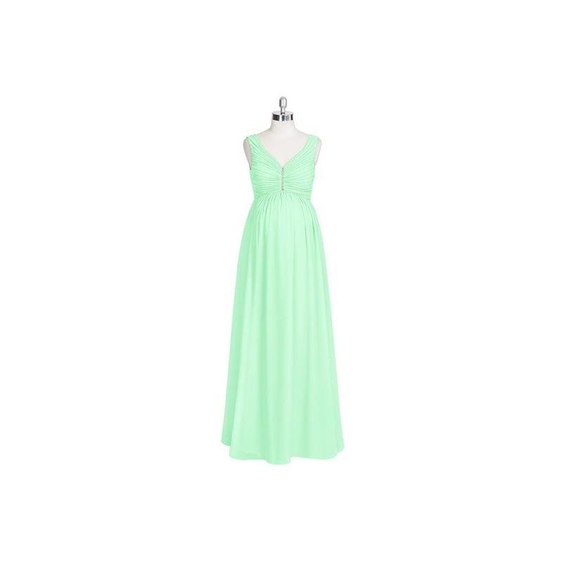 My Stuff, Mint_green Azazie Madison - V Neck Back Zip Stretch Knit Floor Length Chiffon Dress - Simp