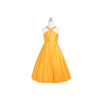 Tangerine Azazie Calhoun JBD - Back Zip Taffeta V Neck Knee Length Dress - Charming Bridesmaids Stor