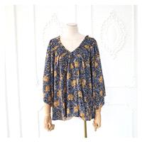 Oversized Vintage Printed V-neck 3/4 Sleeves Summer Blouse Top - Discount Fashion in beenono