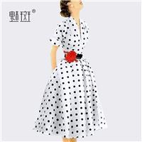 Slimming Curvy A-line Polka Dot Summer Short Sleeves Mid-length Skirt Dress - Bonny YZOZO Boutique S