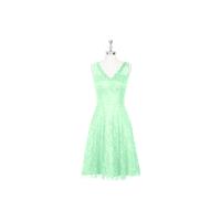 Mint_green Azazie Alma - Knee Length Illusion V Neck Lace Dress - Charming Bridesmaids Store