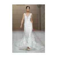 Pronovias - Fall 2015 - Camai Sleeveless Tulle Lace V Neckline Floral Mermaid Wedding Dress - Stunni