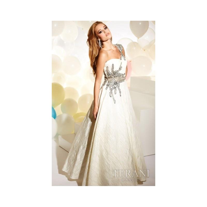 My Stuff, Terani One Shoulder Prom Dress with Beading P704 - Brand Prom Dresses|Beaded Evening Dress