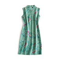 Fresh Sleeveless Mulberry Silk Silk Cheongsam Dress Dress - Lafannie Fashion Shop