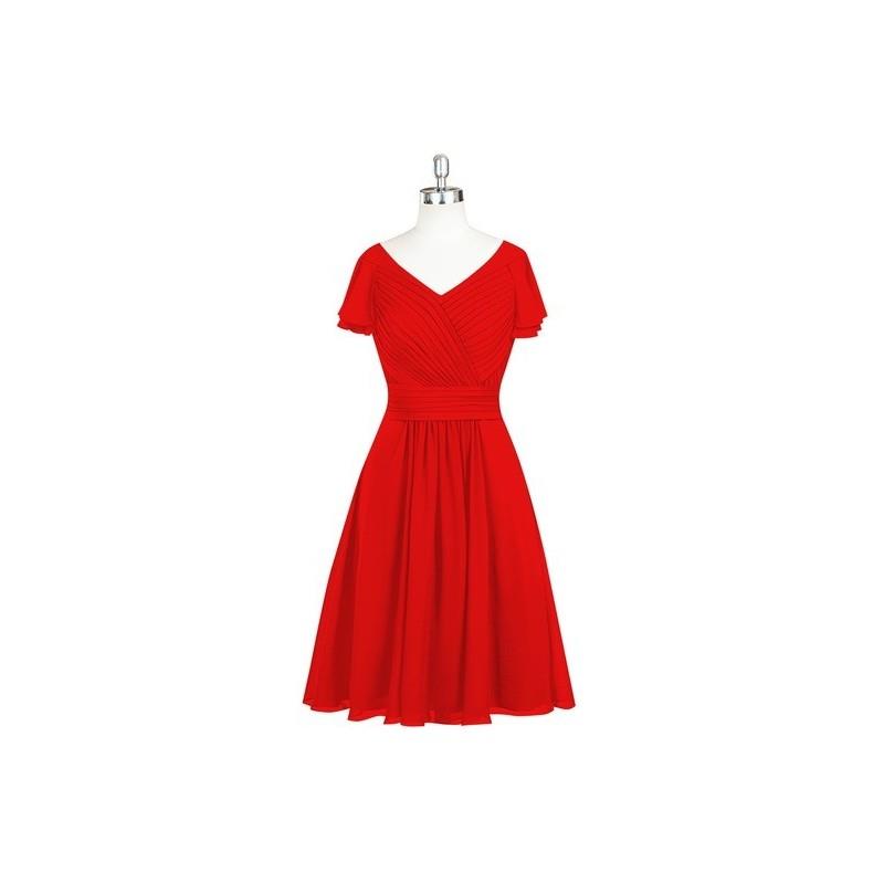 My Stuff, Red Azazie Hadley - Knee Length Chiffon V Neck Back Zip Dress - Simple Bridesmaid Dresses