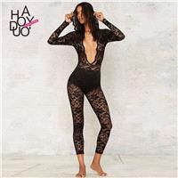 Sexy deep v lace ladies fall 2017 new perspective on slim Siamese trousers - Bonny YZOZO Boutique St