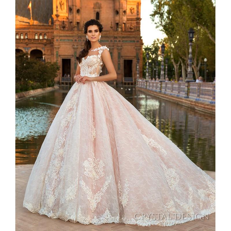 My Stuff, Crystal Design 2017 Evely Lace Hand-made Flowers Sweet Illusion Chapel Train Ball Gown Sle