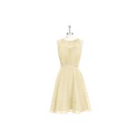 Champagne Azazie Mariam - Knee Length Illusion Scoop Chiffon And Charmeuse Dress - Simple Bridesmaid