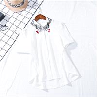 Vogue Asymmetrical Attractive Embroidery Short Sleeves Summer Blouse - Discount Fashion in beenono