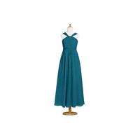 Ink_blue Azazie Dora JBD - Chiffon Ankle Length Back Zip V Neck Dress - Charming Bridesmaids Store