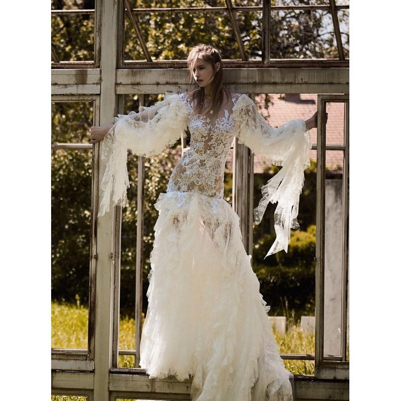 My Stuff, Christos Costarellos Spring/Summer 2018 BR18 32 Spring Ruffle Lace Vogue Sweep Train Ivory