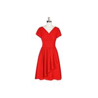 Red Azazie Luna - Back Zip Chiffon V Neck Knee Length Dress - Simple Bridesmaid Dresses & Easy Weddi