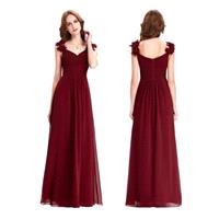 Alluring Romantic Deep Maroon Burgundy Bridesmaid Dress Long with Shoulder Floral Detailing - Hand-m