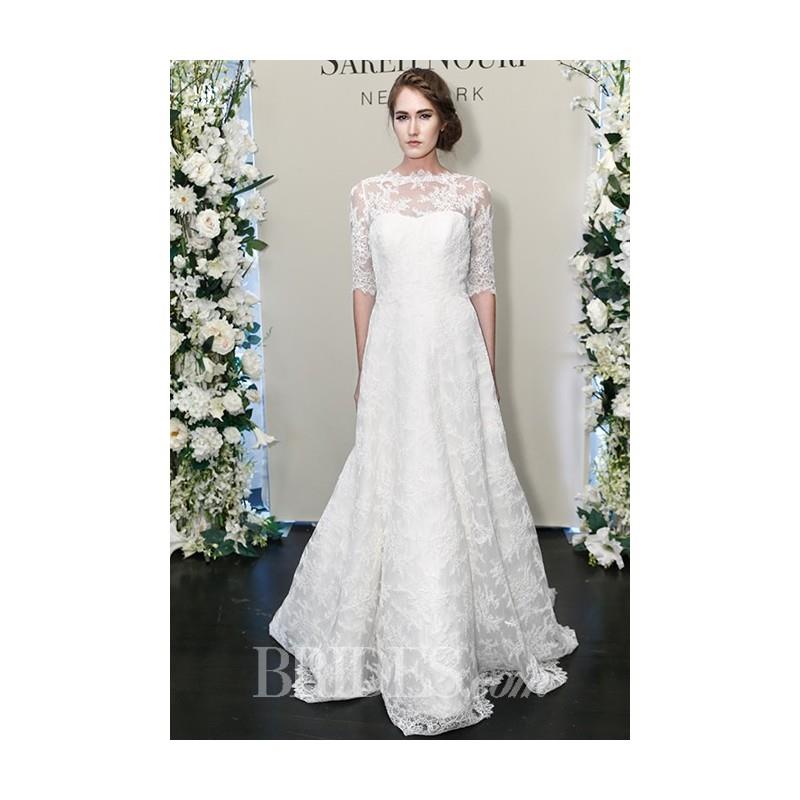 My Stuff, Sareh Nouri - Fall 2015 - SaraBeth A-Line High Neck Alencon Lace Wedding Dress with 3/4-Le