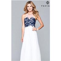 Ivory/Navy Appliqued Chiffon Gown by Faviana - Color Your Classy Wardrobe
