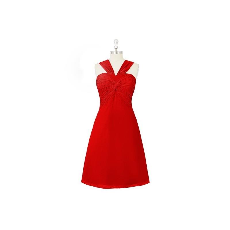 My Stuff, Red Azazie Mariana - V Neck Bow/Tie Back Chiffon Knee Length Dress - Charming Bridesmaids