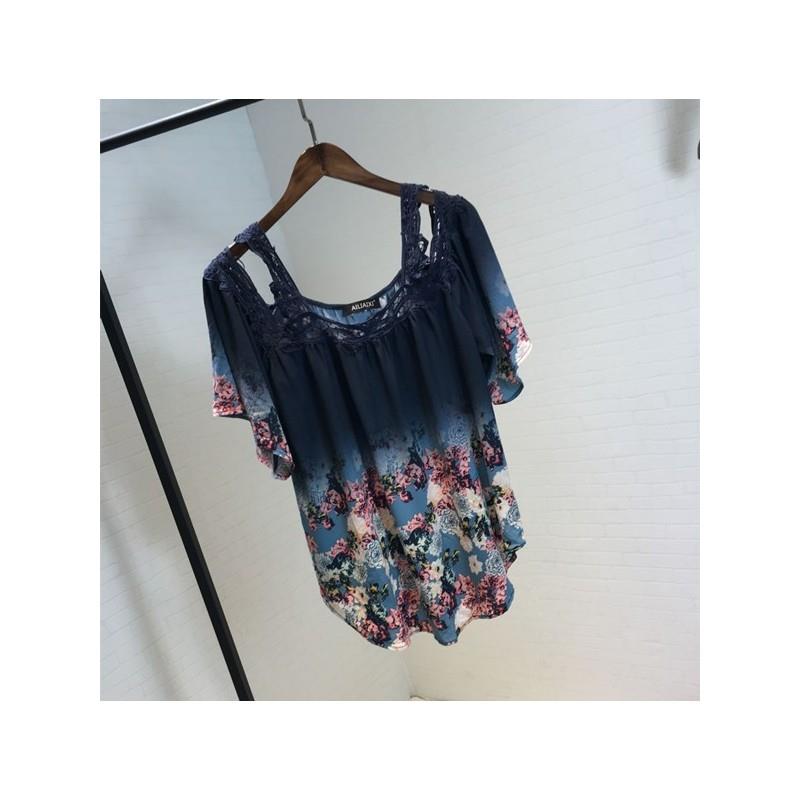My Stuff, Oversized Split Front Slimming Off-the-Shoulder Sunproof T-shirt Floral Summer Lace Chiffo