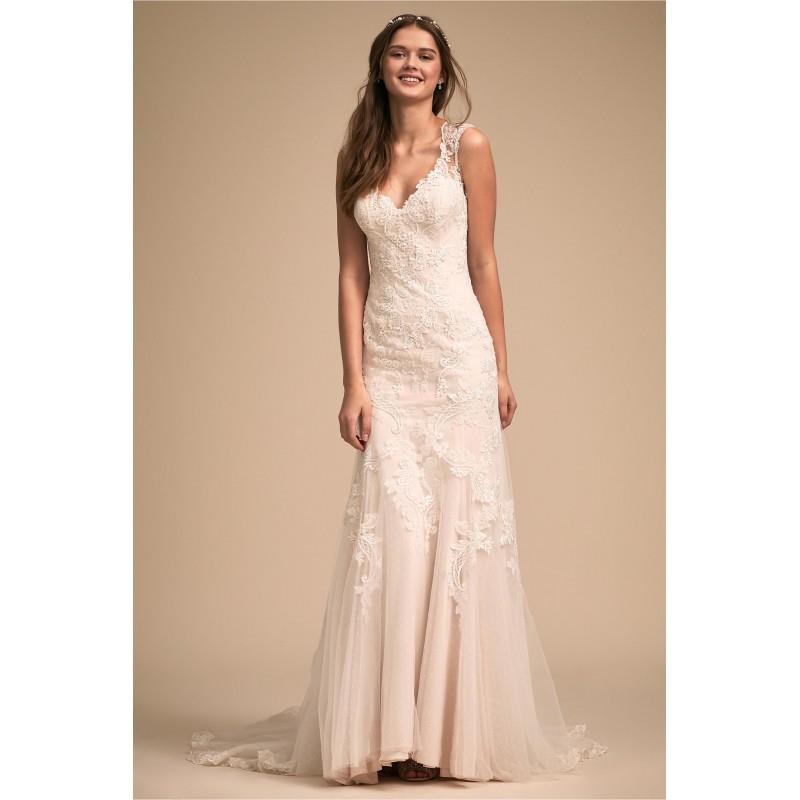 My Stuff, BHLDN 2018  Lure Fit & Flare Tulle Ivory V-Neck Cap Sleeves Elegant Appliques Sweep Train